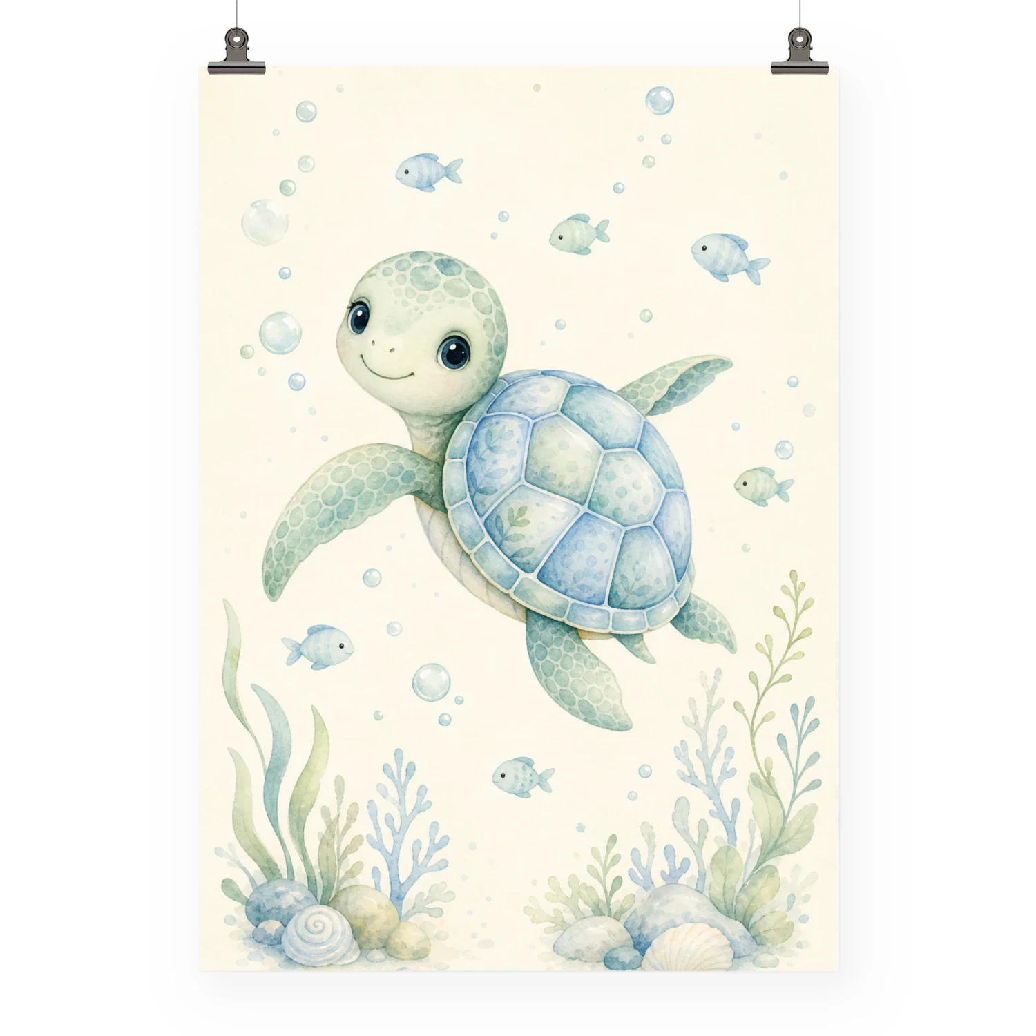 Meeresschildkröte Poster Jungenzimmer | Aquarell Ocean Babyzimmer Wanddeko