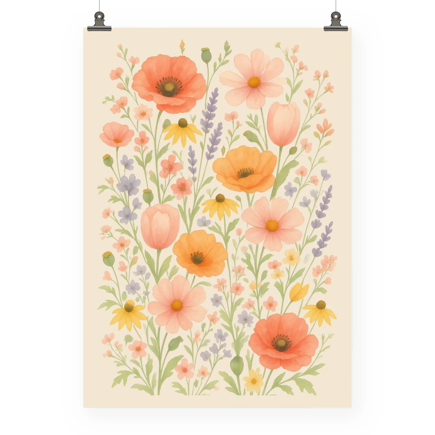 Wildblumen Poster Mädchenzimmer | Boho Aquarell Blumen Wanddeko