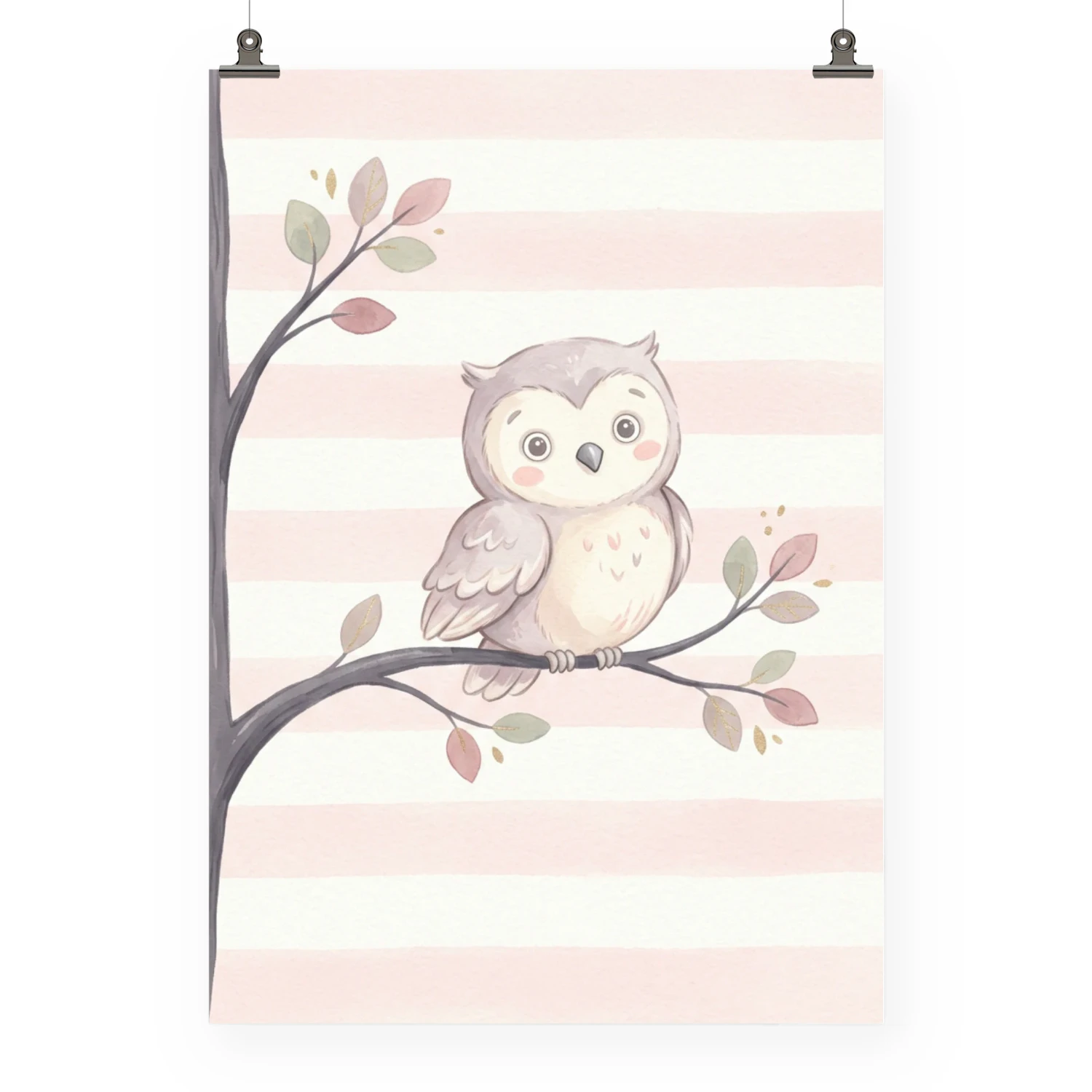 Eulen Poster Mädchenzimmer | Süße Eule Aquarell Kinderzimmer Wanddeko