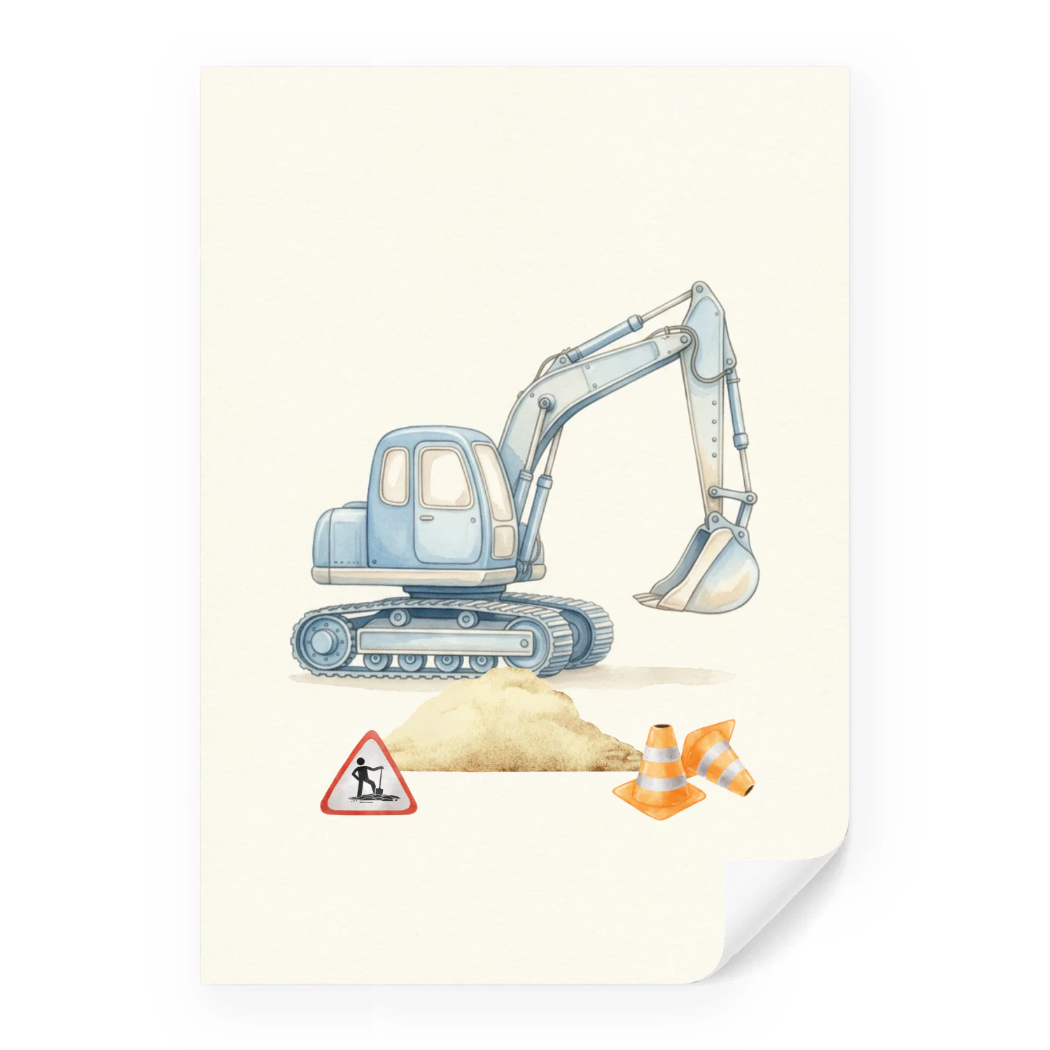 Bagger Poster Jungenzimmer | Aquarell Baustellenfahrzeug Kinderzimmer Deko