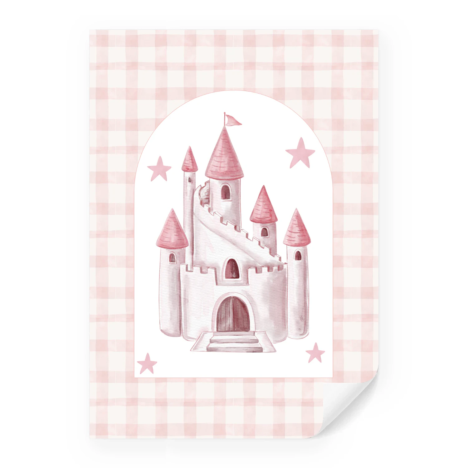 Rosa Schloss Aquarell Leinwand für Mädchen | Kinderzimmer Deko
