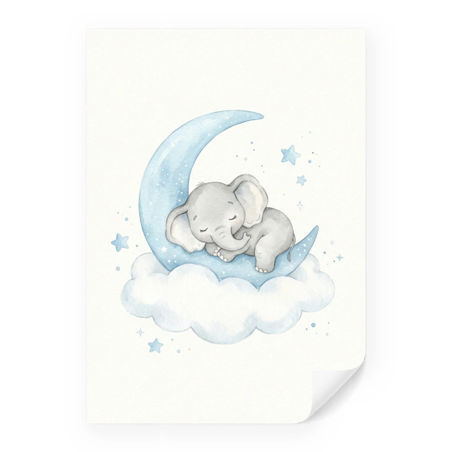 Baby Elefant Mond Poster Jungenzimmer | Aquarell Kinderzimmer Wanddeko