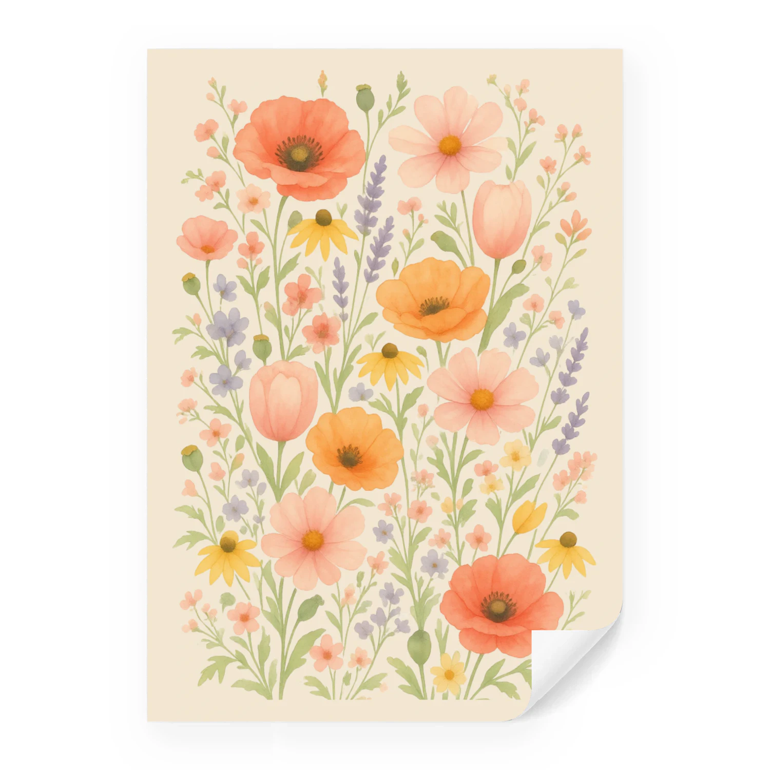 Wildblumen Poster Mädchenzimmer | Boho Aquarell Blumen Wanddeko