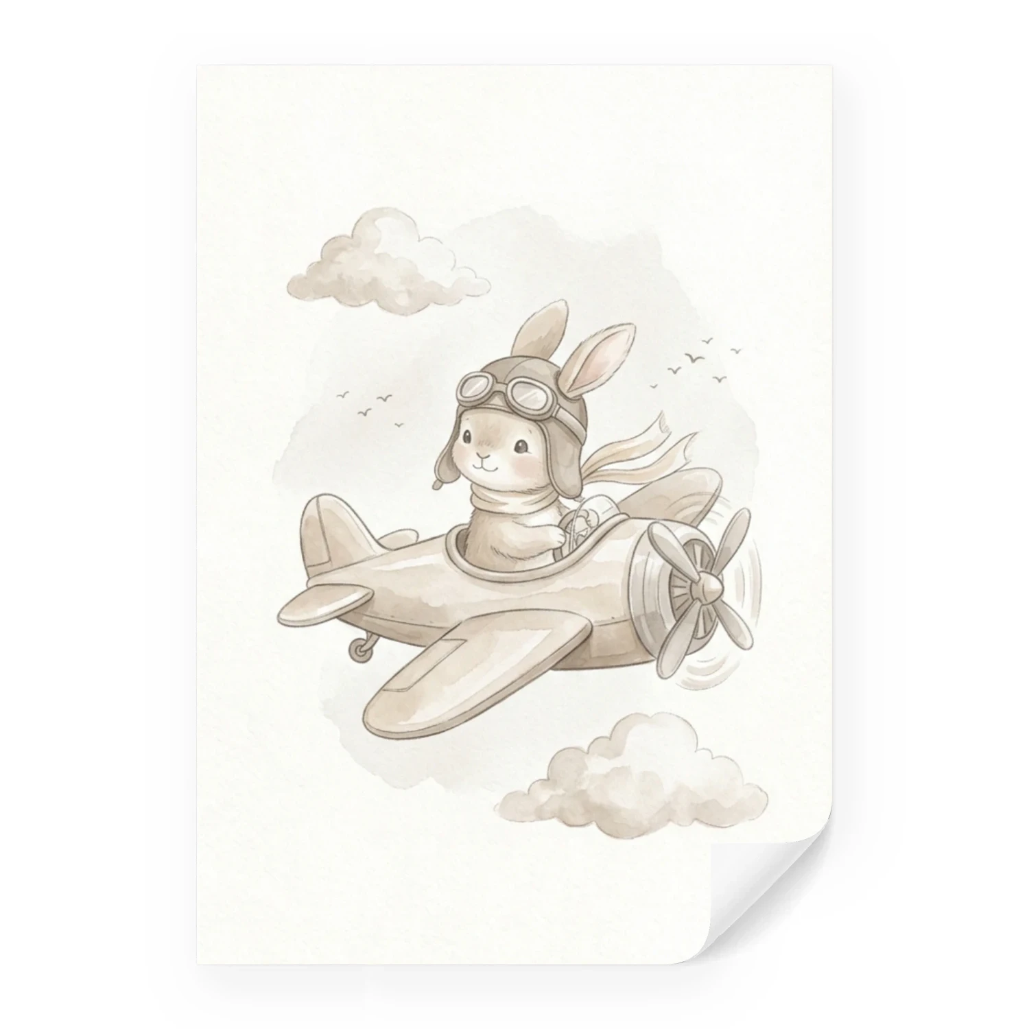 Flugzeug Poster Jungenzimmer | Aquarell Abenteuer Hase Kinderzimmer Deko