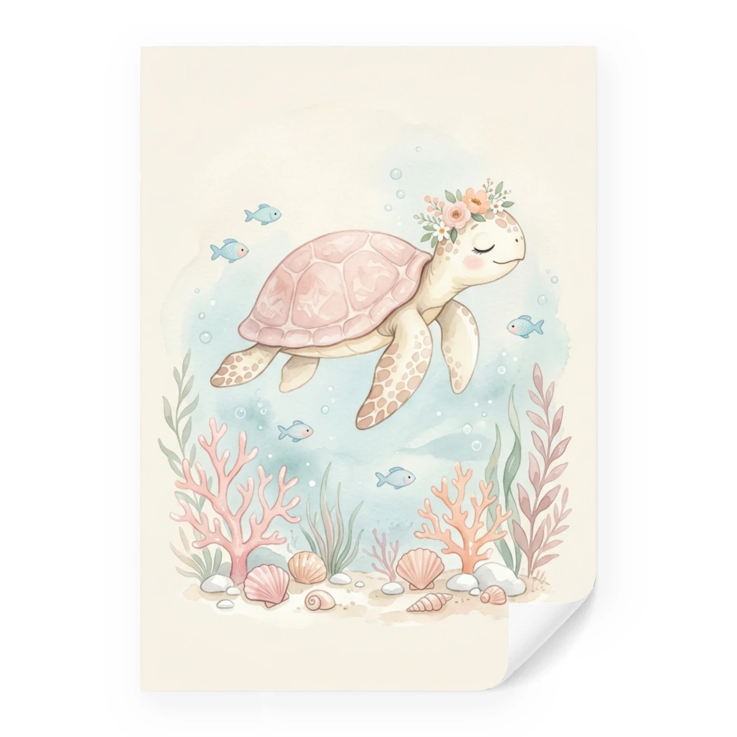 Meeresschildkröte Poster Mädchenzimmer | Aquarell Ocean Kinderzimmer Wanddeko