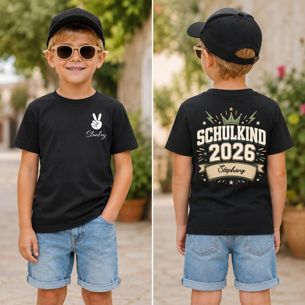 Personalisiertes Schulkind 2026 T-Shirt – Kinder-Shirt mit Wunschname für Einschulung und Schulanfang