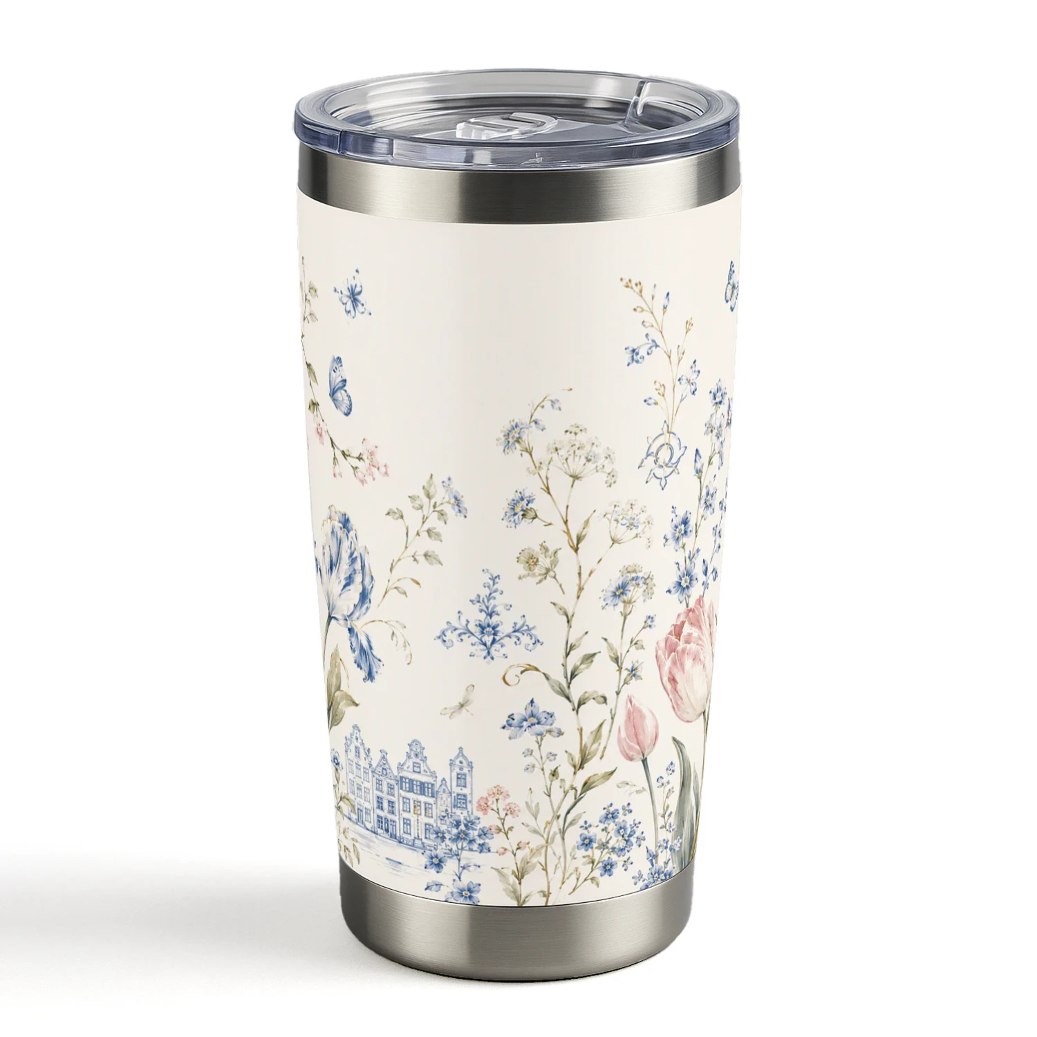 Bloemen Reisbeker Tumbler – Vintage Floral Thermobeker voor Koffie & Thee Onderweg