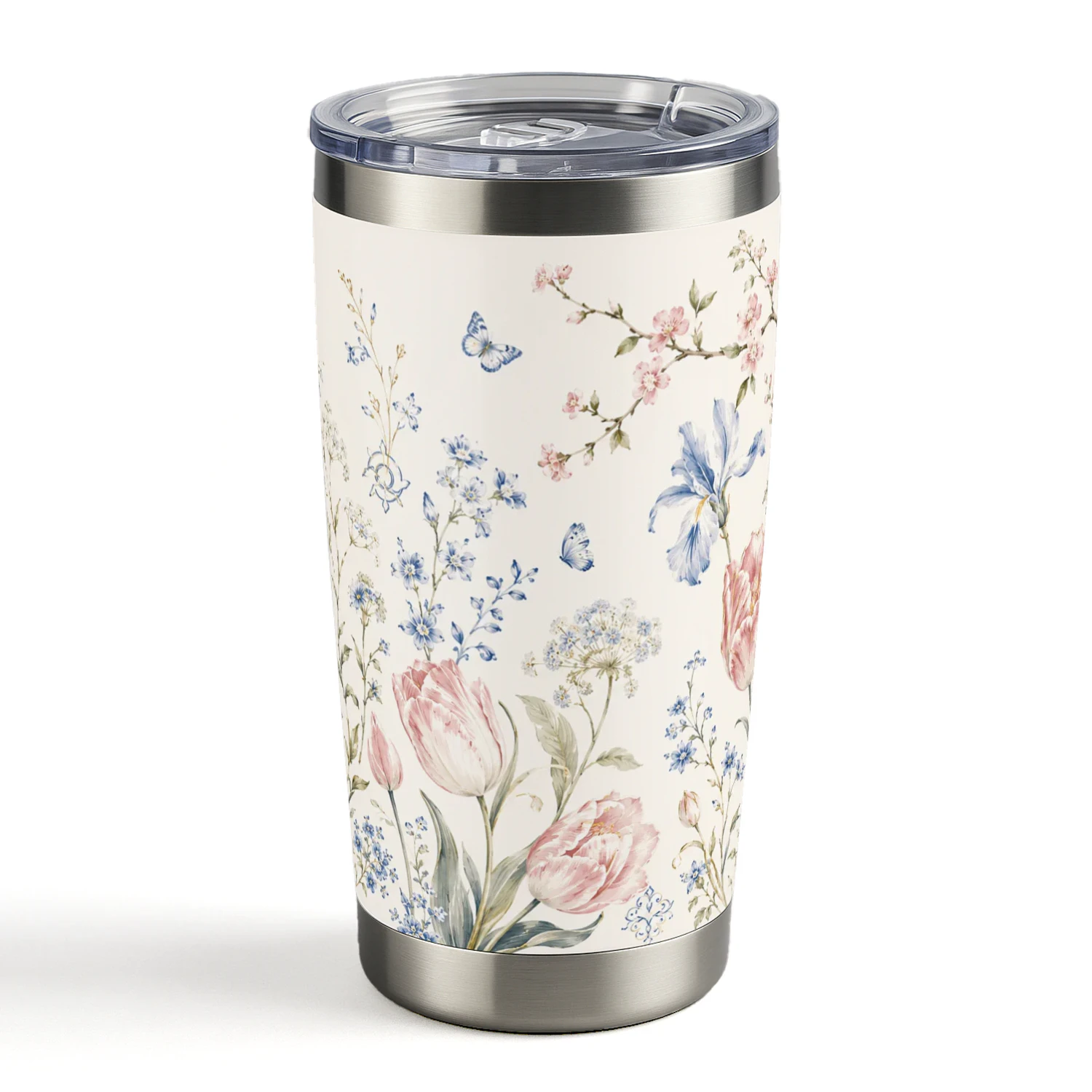 Bloemen Reisbeker Tumbler – Vintage Floral Thermobeker voor Koffie & Thee Onderweg
