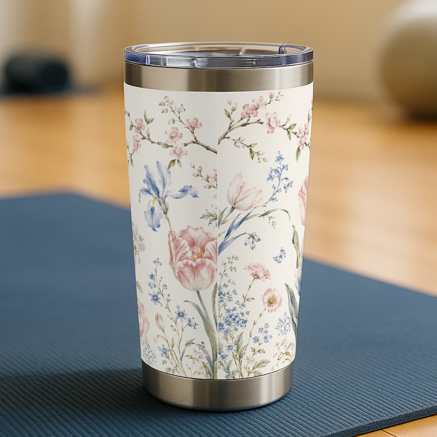 Bloemen Reisbeker Tumbler – Vintage Floral Thermobeker voor Koffie & Thee Onderweg