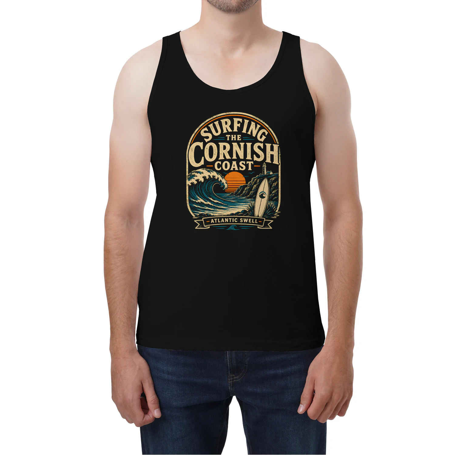 Surfing the Cornish Coast Vintage Surf Beach Unisex Tank Top