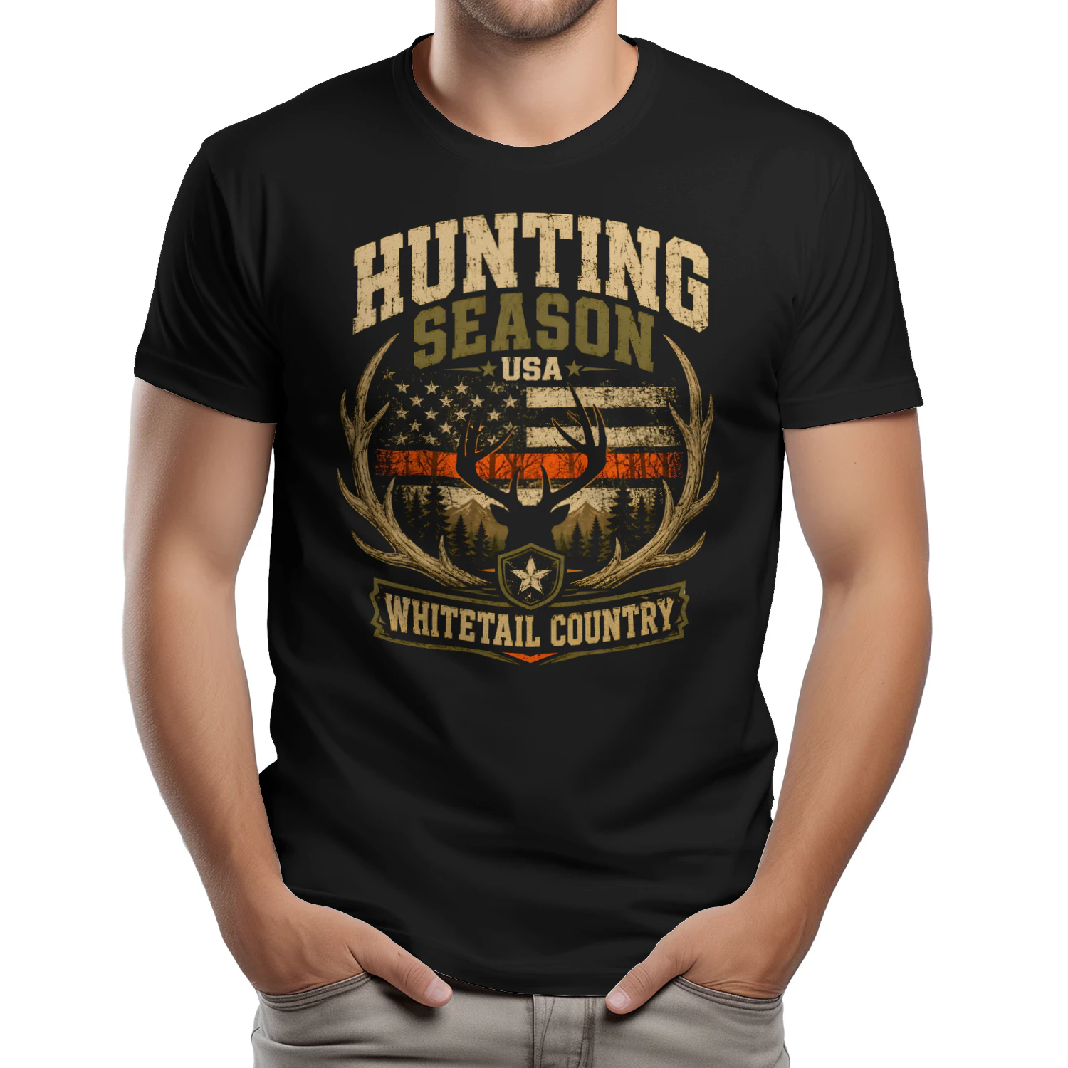 Hunting Season USA Whitetail Country T-Shirt – Vintage Deer Hunter Tee for Men