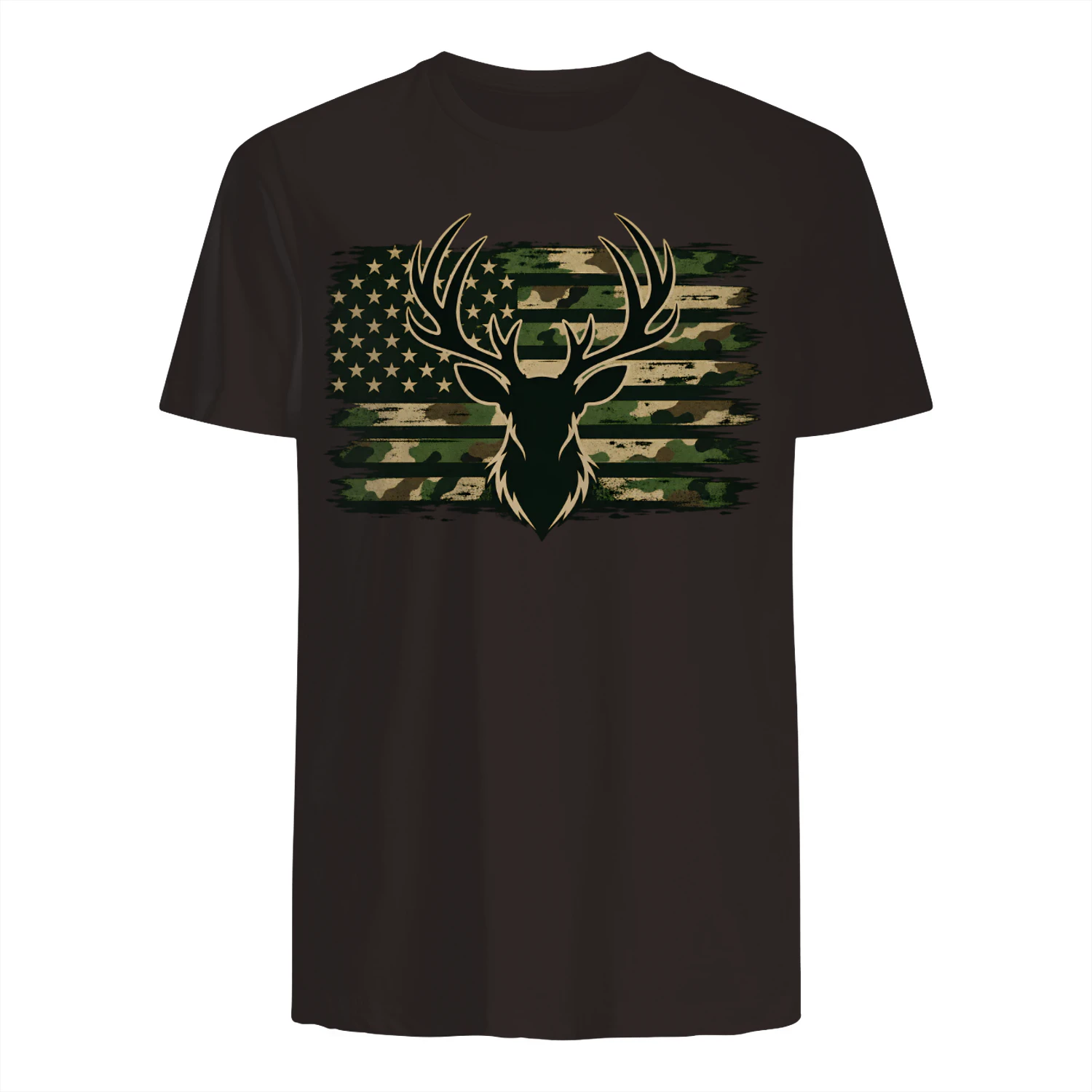 Deer Hunting USA T-Shirt – Camo American Flag Buck Hunter Tee for Men