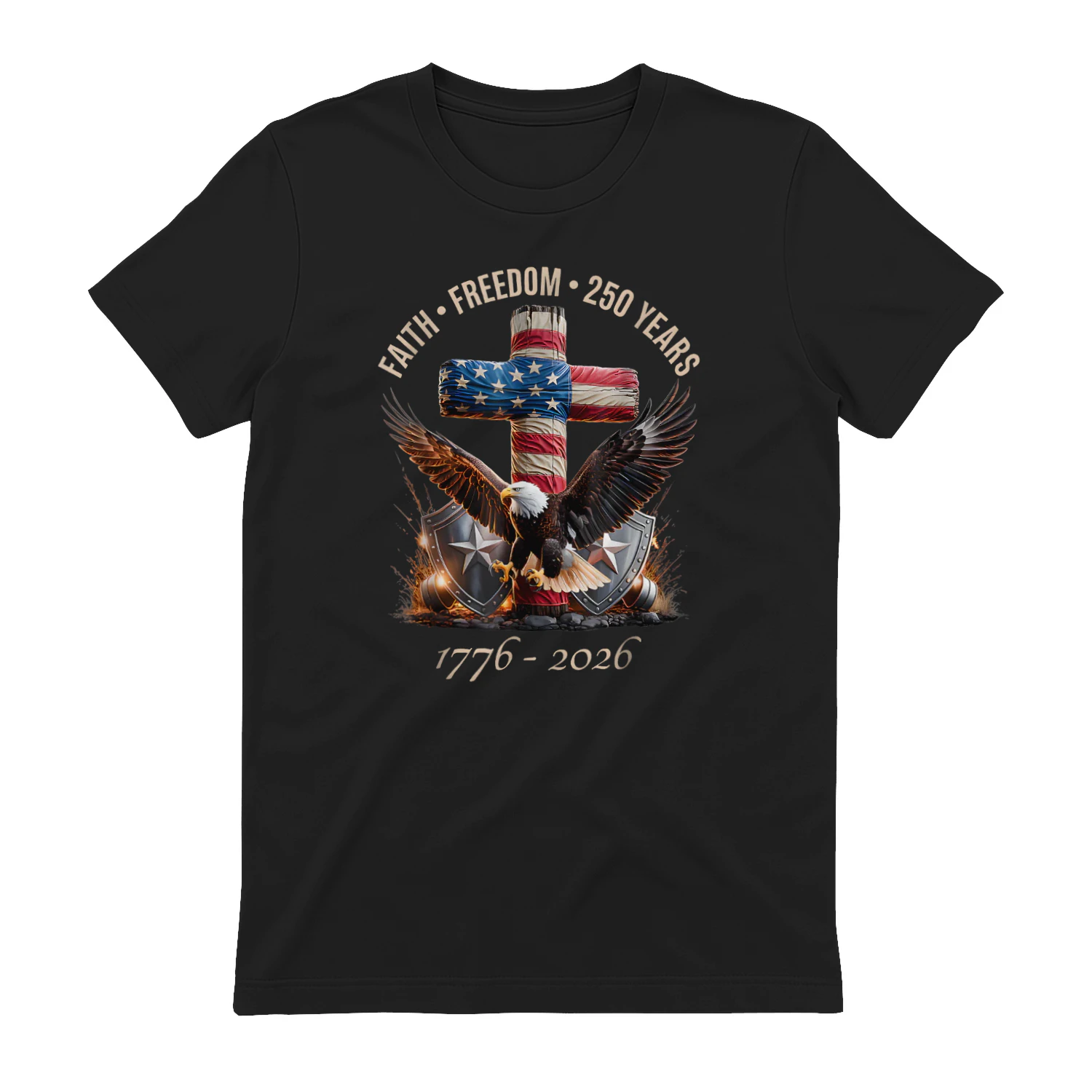 Faith Freedom 250 — 1776–2026 American Patriotic Eagle Cross T-Shirt