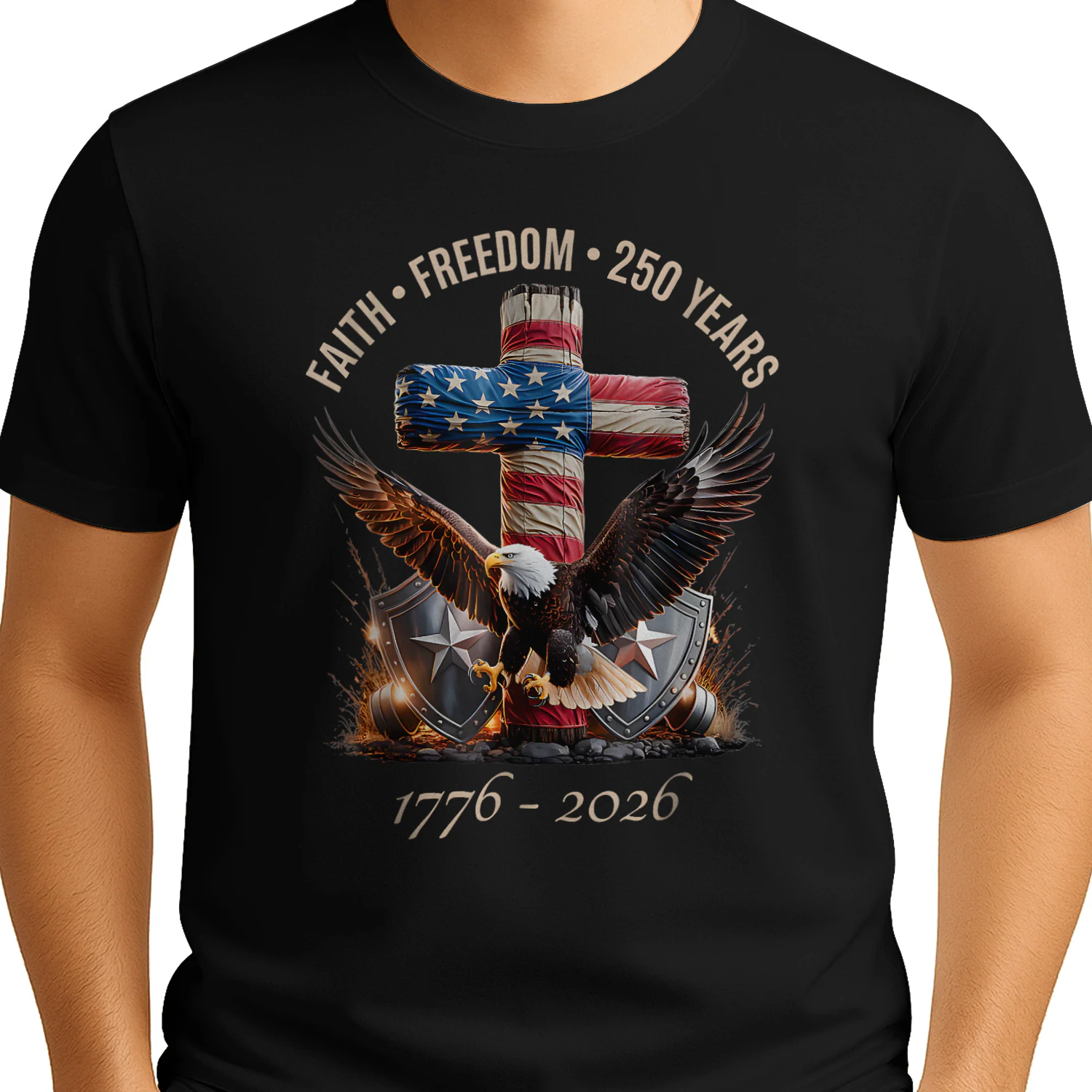 Faith Freedom 250 — 1776–2026 American Patriotic Eagle Cross T-Shirt