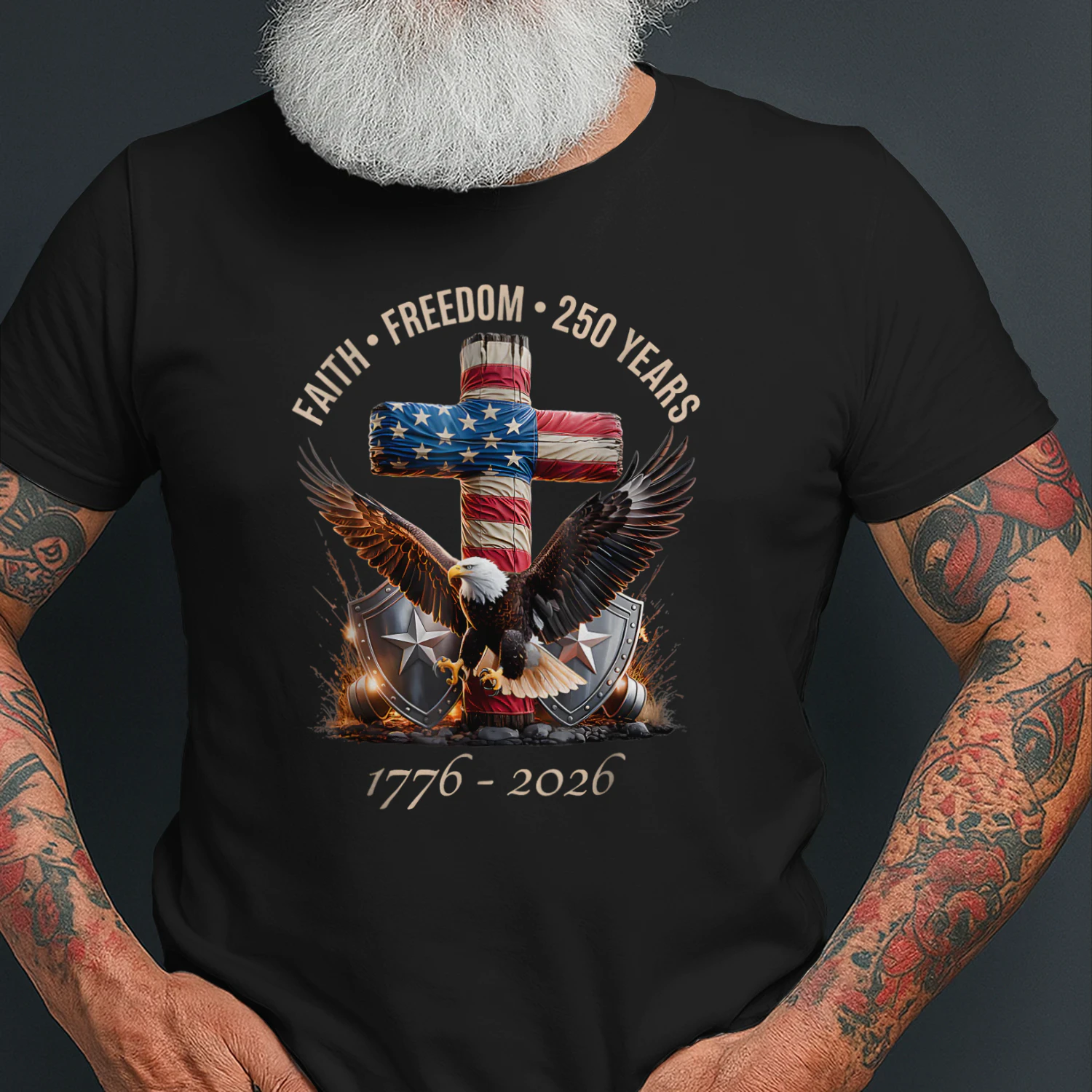 Faith Freedom 250 — 1776–2026 American Patriotic Eagle Cross T-Shirt