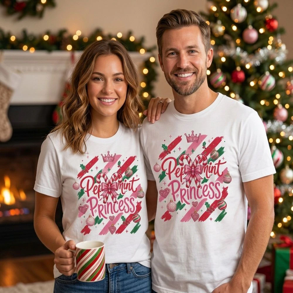 Peppermint Princess T-Shirt | Cute Pink Candy Cane Christmas Shirt