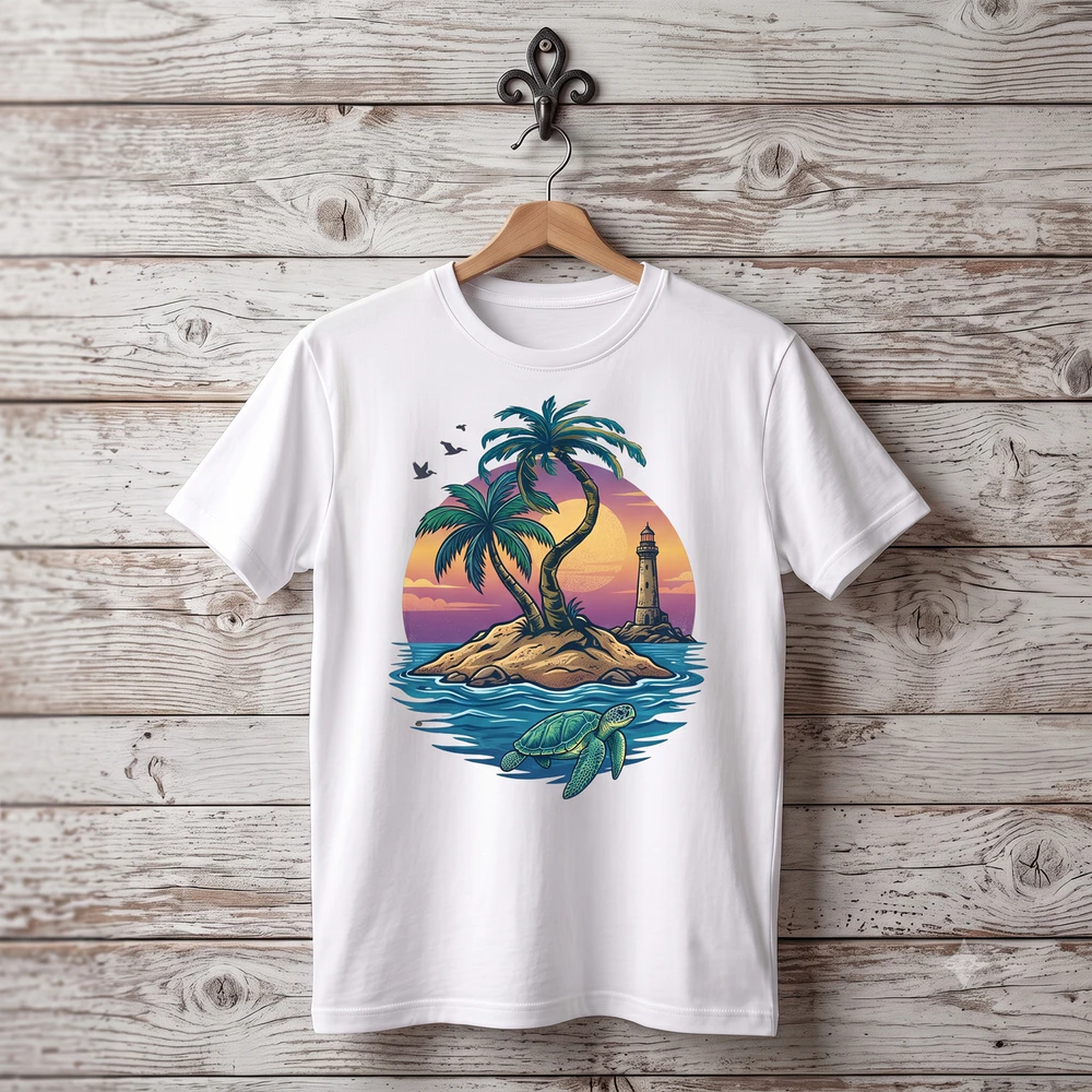 Sea Turtle & Tropical Island Retro T-Shirt 🐢 