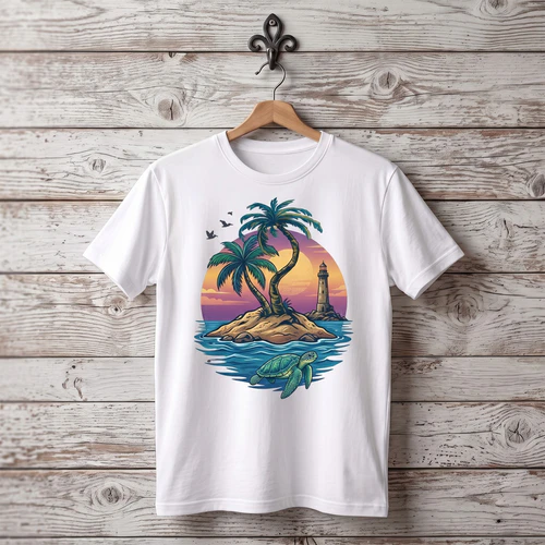 Sea Turtle & Tropical Island Retro T-Shirt 🐢 