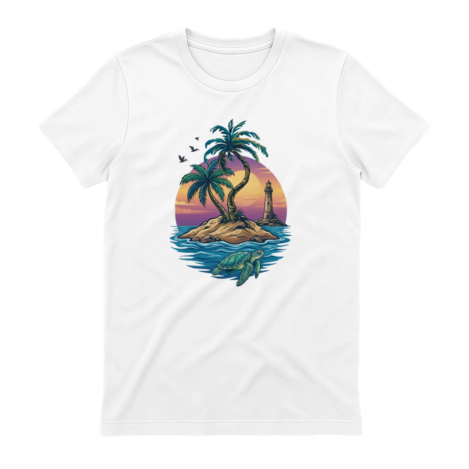 Sea Turtle & Tropical Island Retro T-Shirt 🐢 