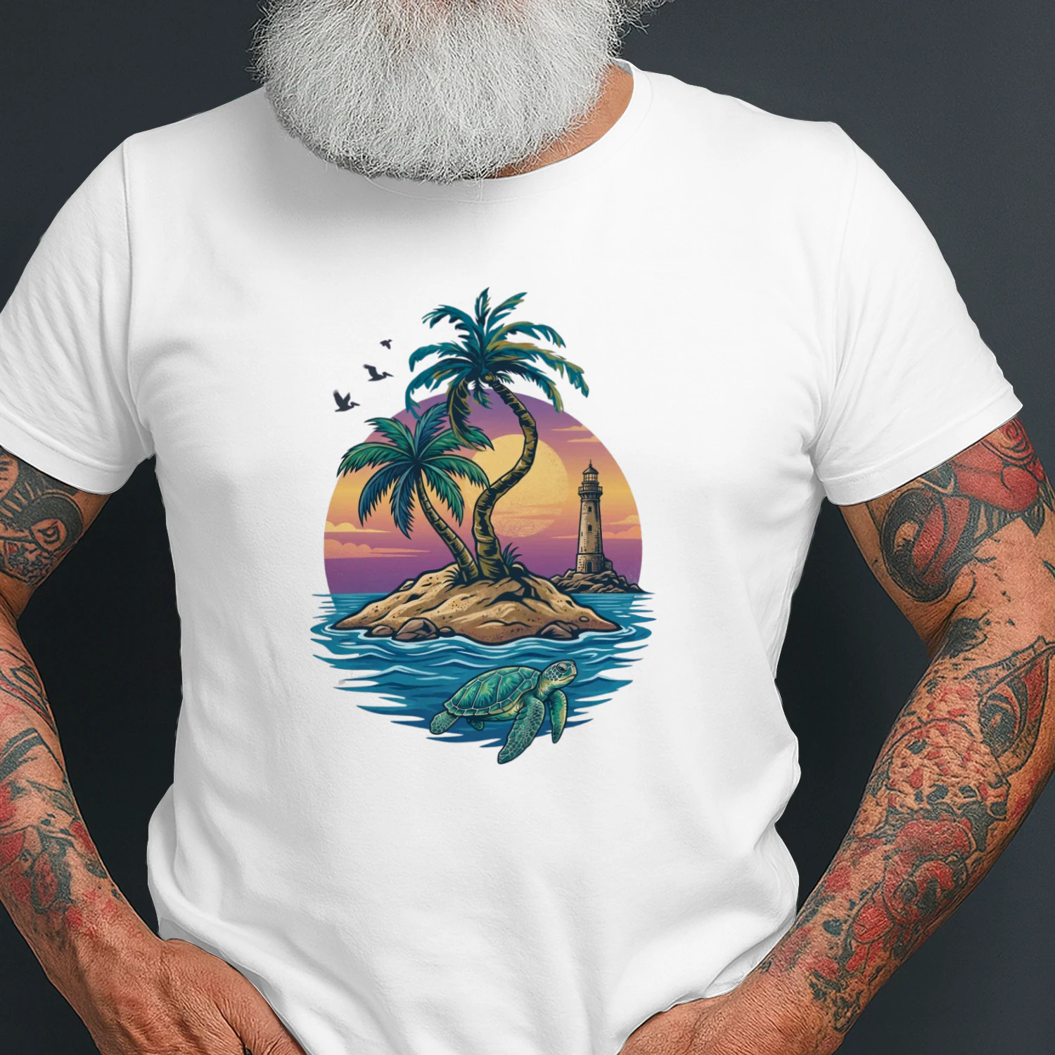 Sea Turtle & Tropical Island Retro T-Shirt 🐢 
