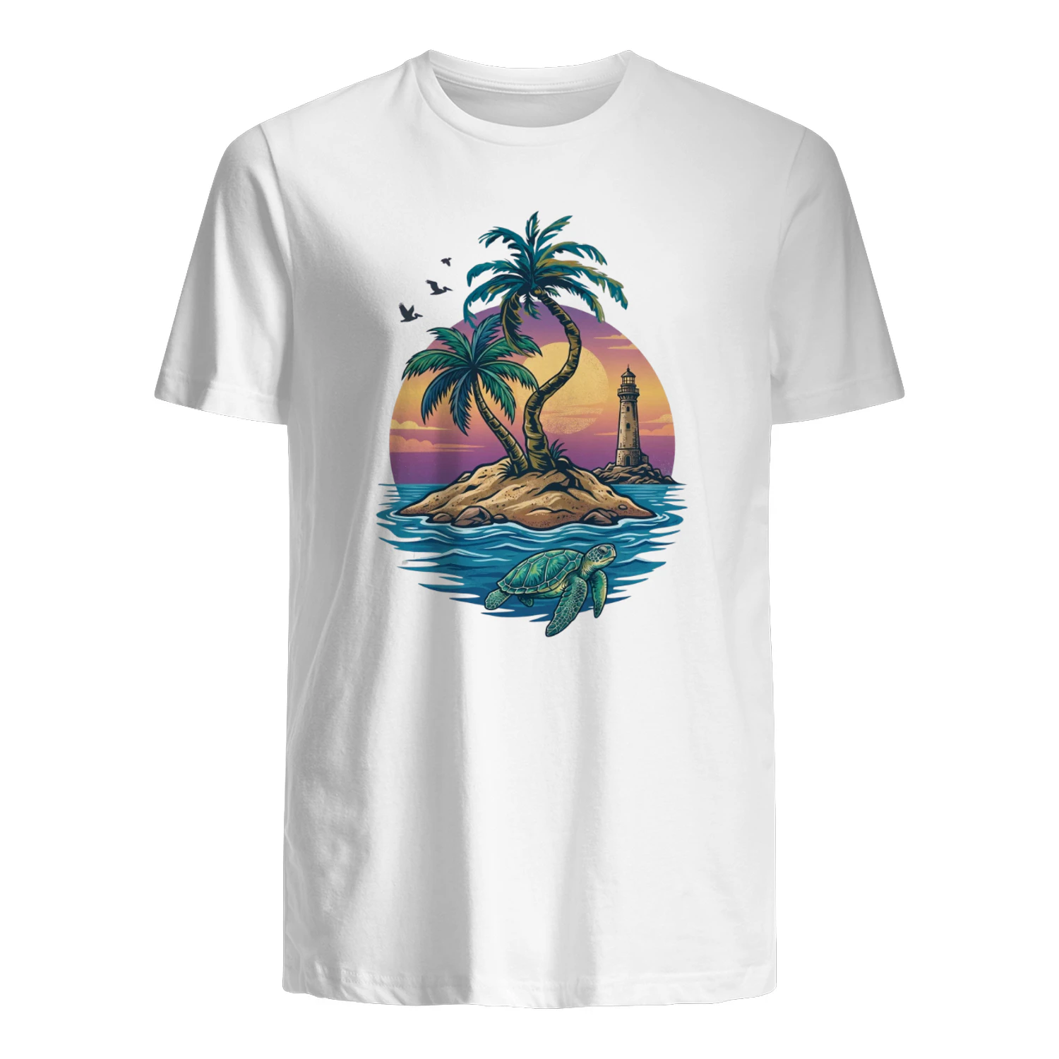 Sea Turtle & Tropical Island Retro T-Shirt 🐢 