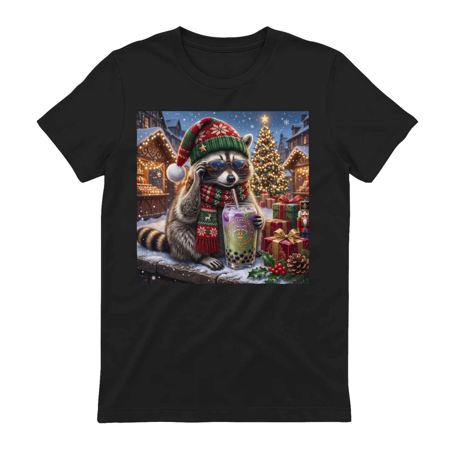 🔥 Chill Raccoon Boba Christmas T-Shirt | Mayzing Exclusive 🧋🎄