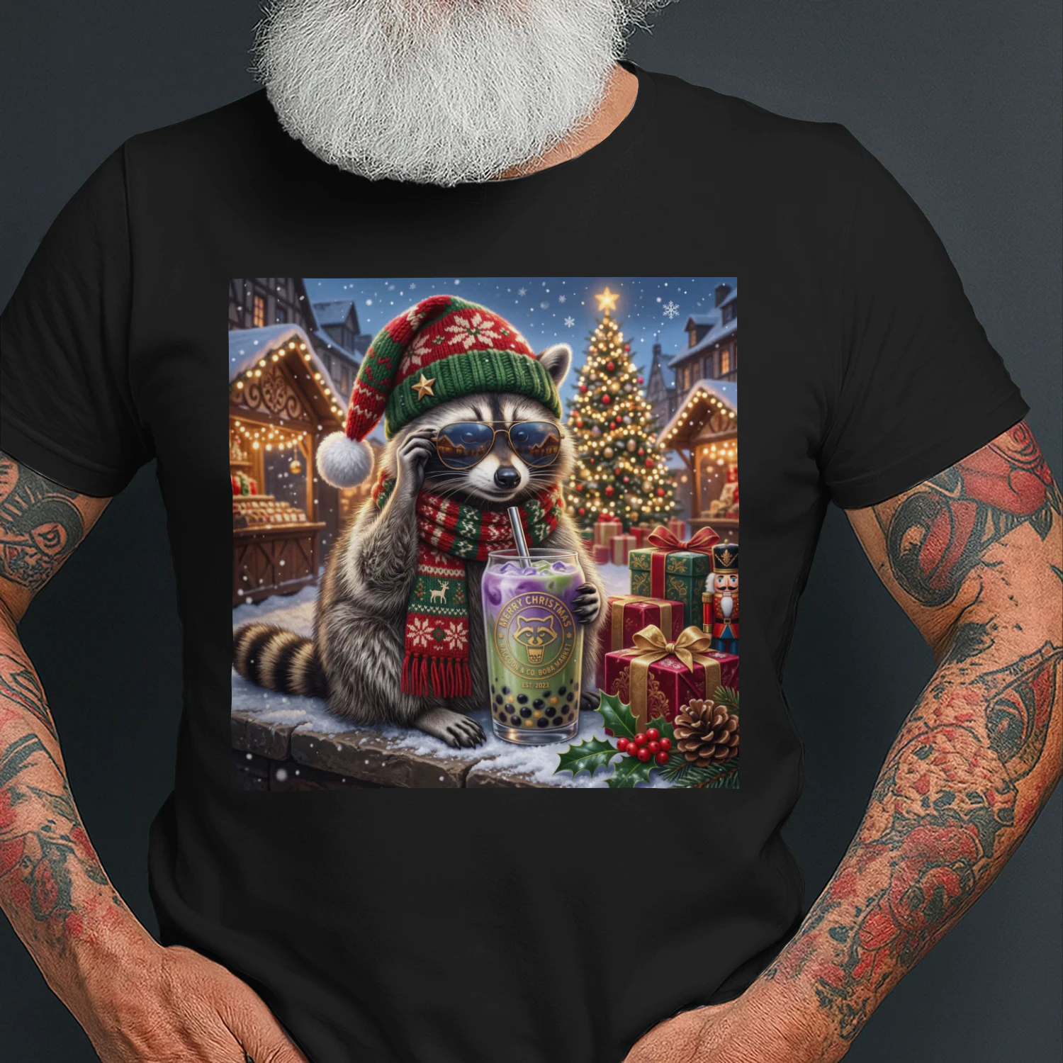 🔥 Chill Raccoon Boba Christmas T-Shirt | Mayzing Exclusive 🧋🎄
