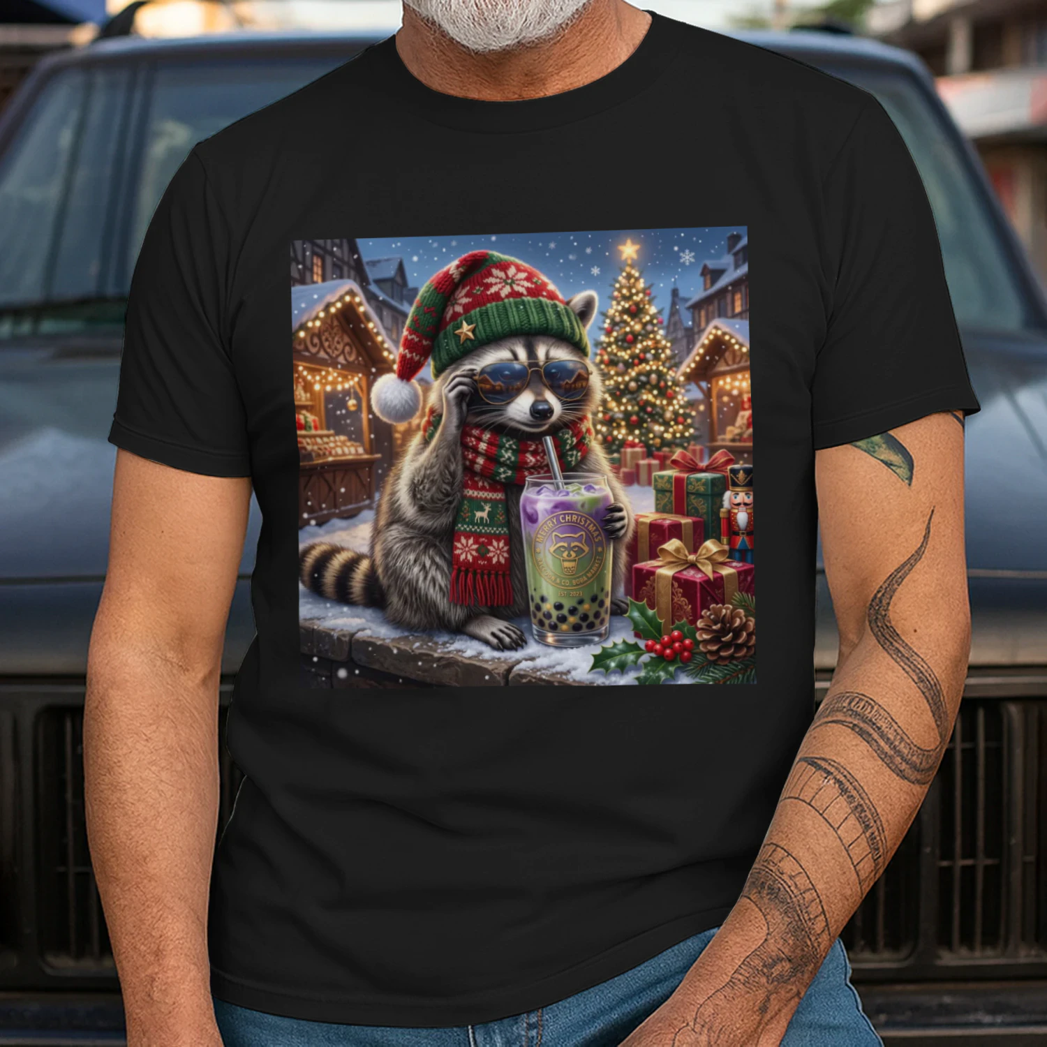 🔥 Chill Raccoon Boba Christmas T-Shirt | Mayzing Exclusive 🧋🎄