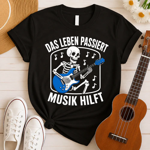 Das Leben Passiert Musik Hilft Skelett T-Shirt