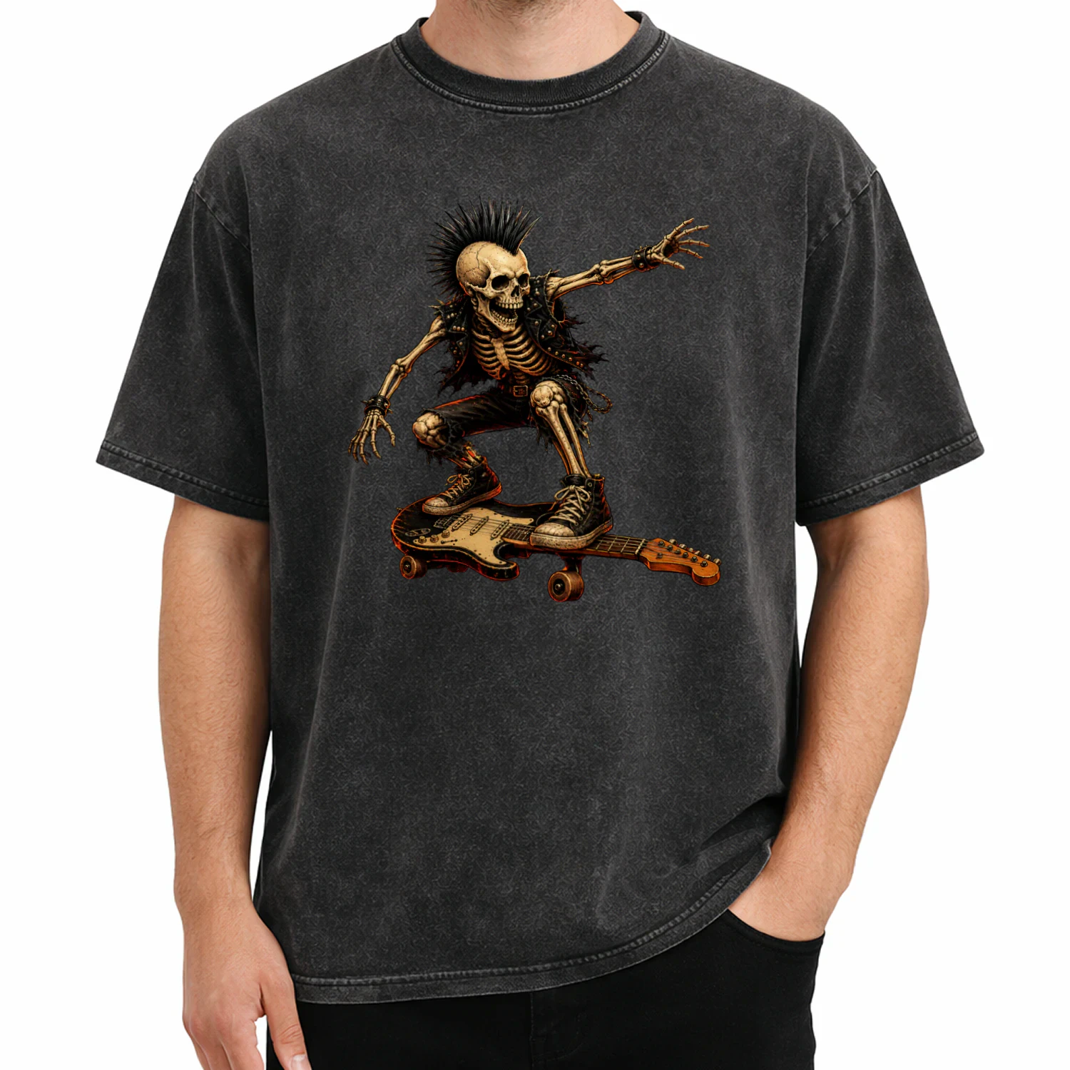 Punk Skeleton Guitar Skate T-shirt