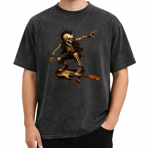 Punk Skeleton Guitar Skate T-shirt