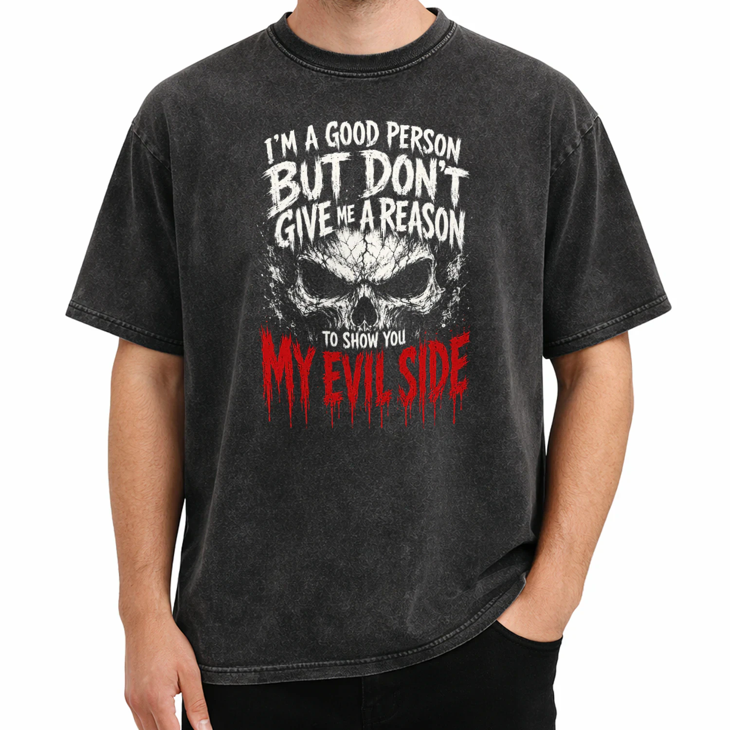 Evil Side Skull Grunge T-shirt