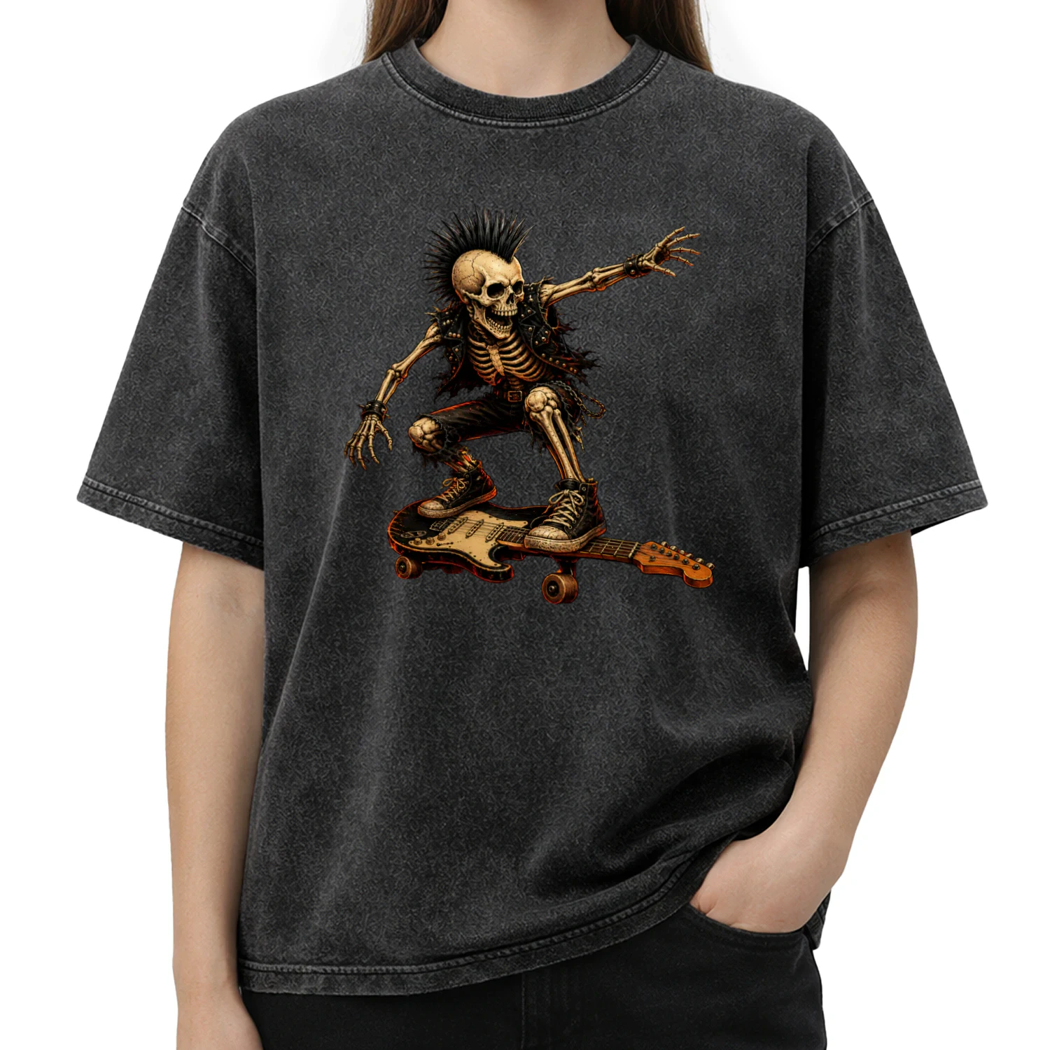Punk Skeleton Guitar Skate T-shirt