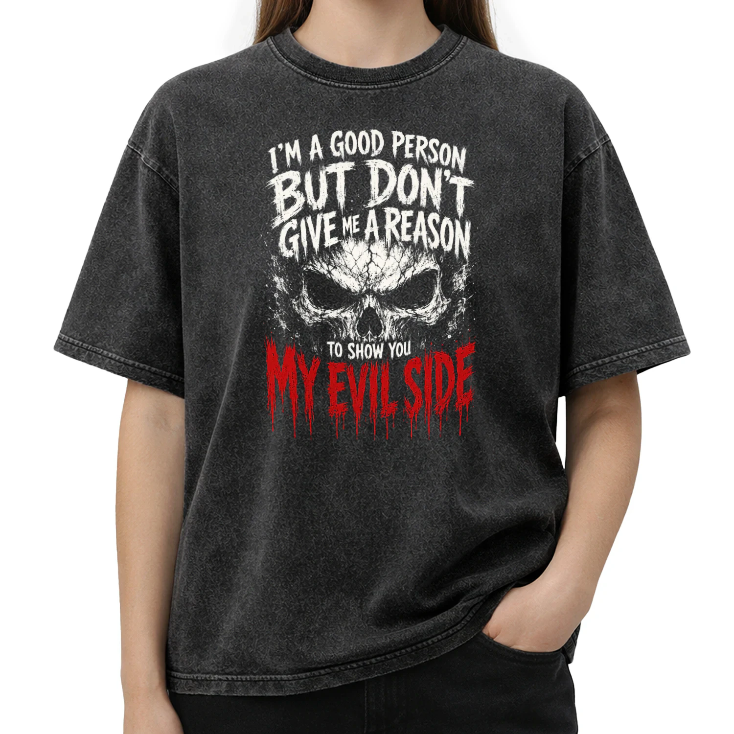 Evil Side Skull Grunge T-shirt