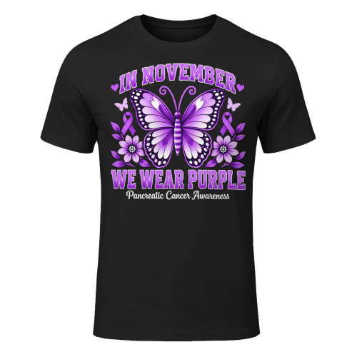 In November Purple Butterfly Pancreatic Cancer T Shirt PCC0048