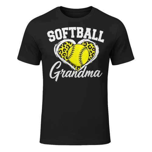 Softball Grandma Heart Leopard Pattern Softball T Shirt GRP0096