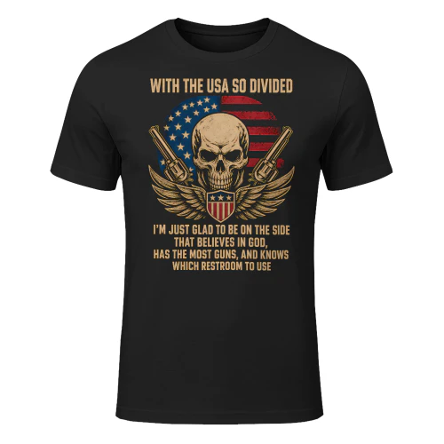 USA Divided Skull Guns Patriotic Veteran T Shirt VET0081