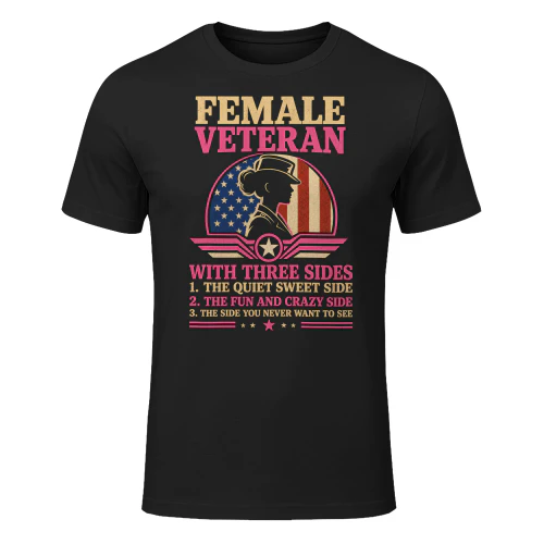 Female Veteran With Three Sides Flag T Shirt VET0013