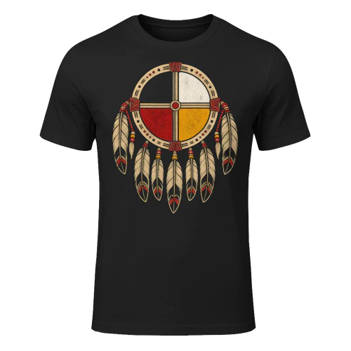 Medicine Wheel Feathers Native American T Shirt NTA0031
