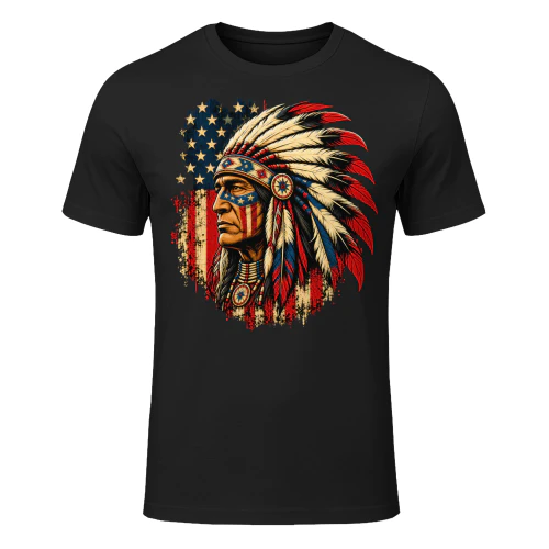 American Flag Chief Native American T Shirt NTA0004