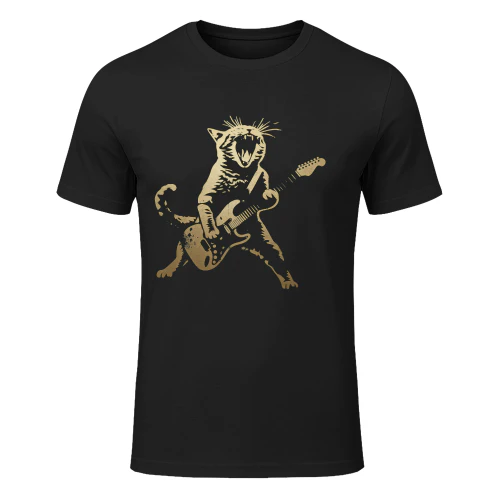 Cat Playing Electric Rock Silhouette Guitar T Shirt GTR0007