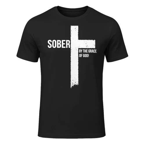 Sober For Jesus By The Grace Of God Cross Sobriety T Shirt SOB0019