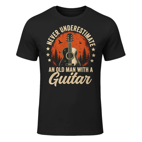 Never Underestimate Old Man Circle Guitar T Shirt GTR0029