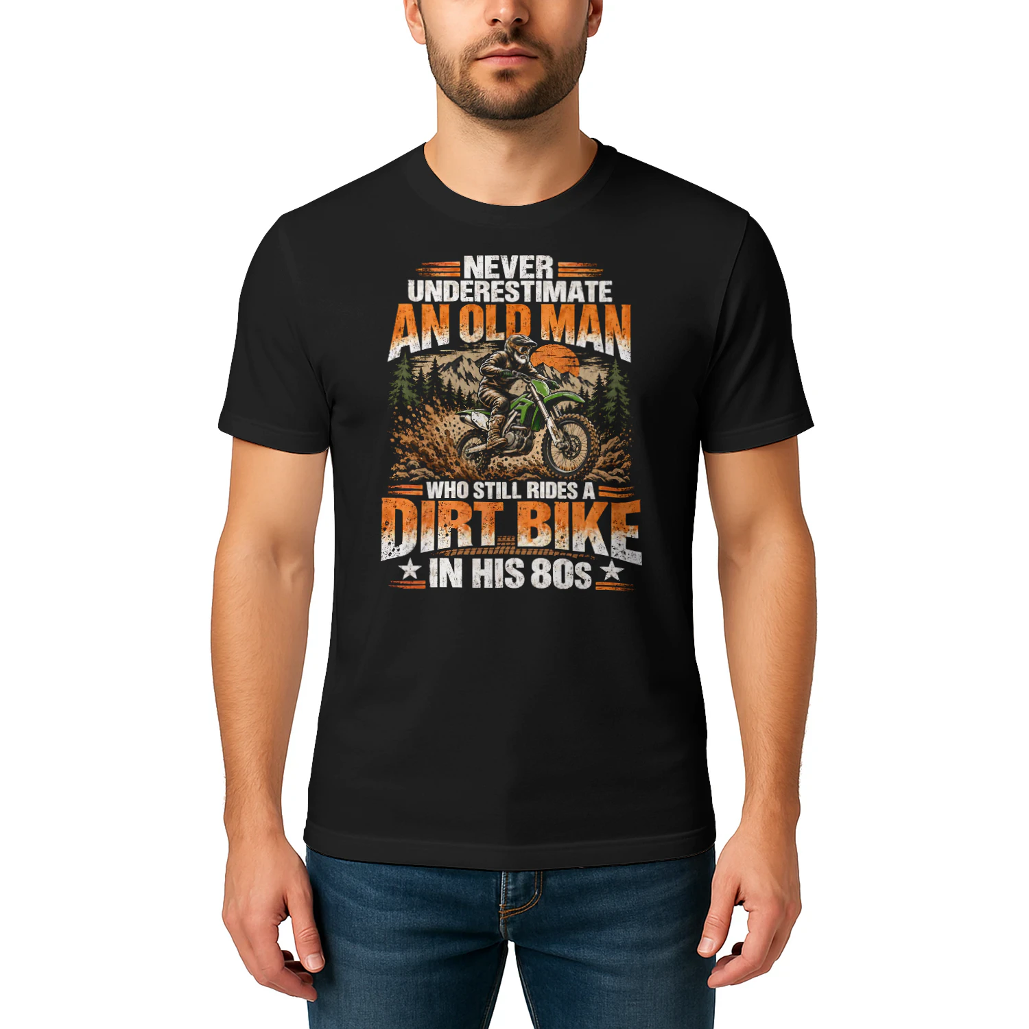 Never Underestimate Old Man Eighties Motorcross T Shirt MTC0040