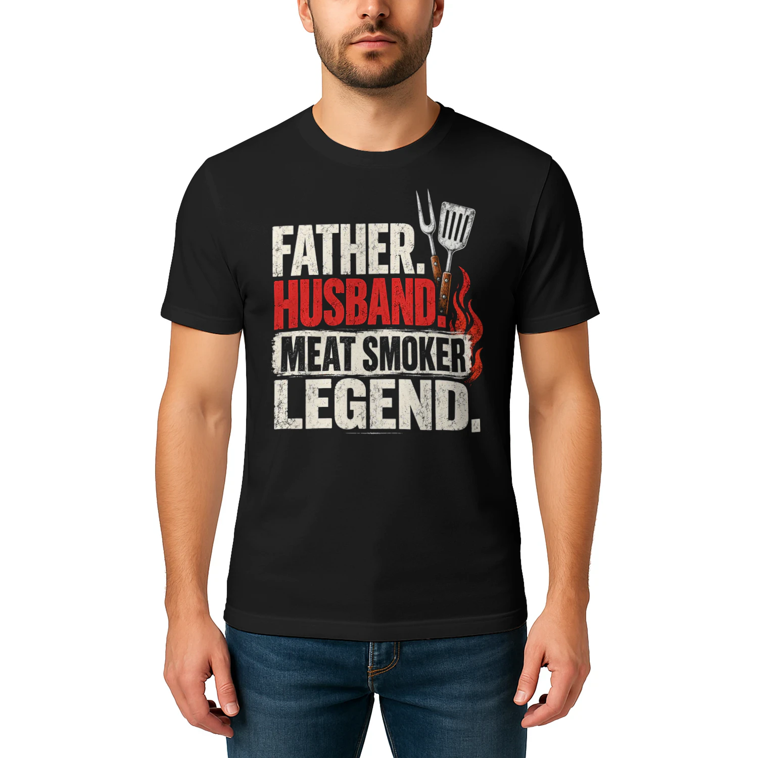 Father Husband Meat Smoker Legend Red BBQ T Shirt BBQ0024