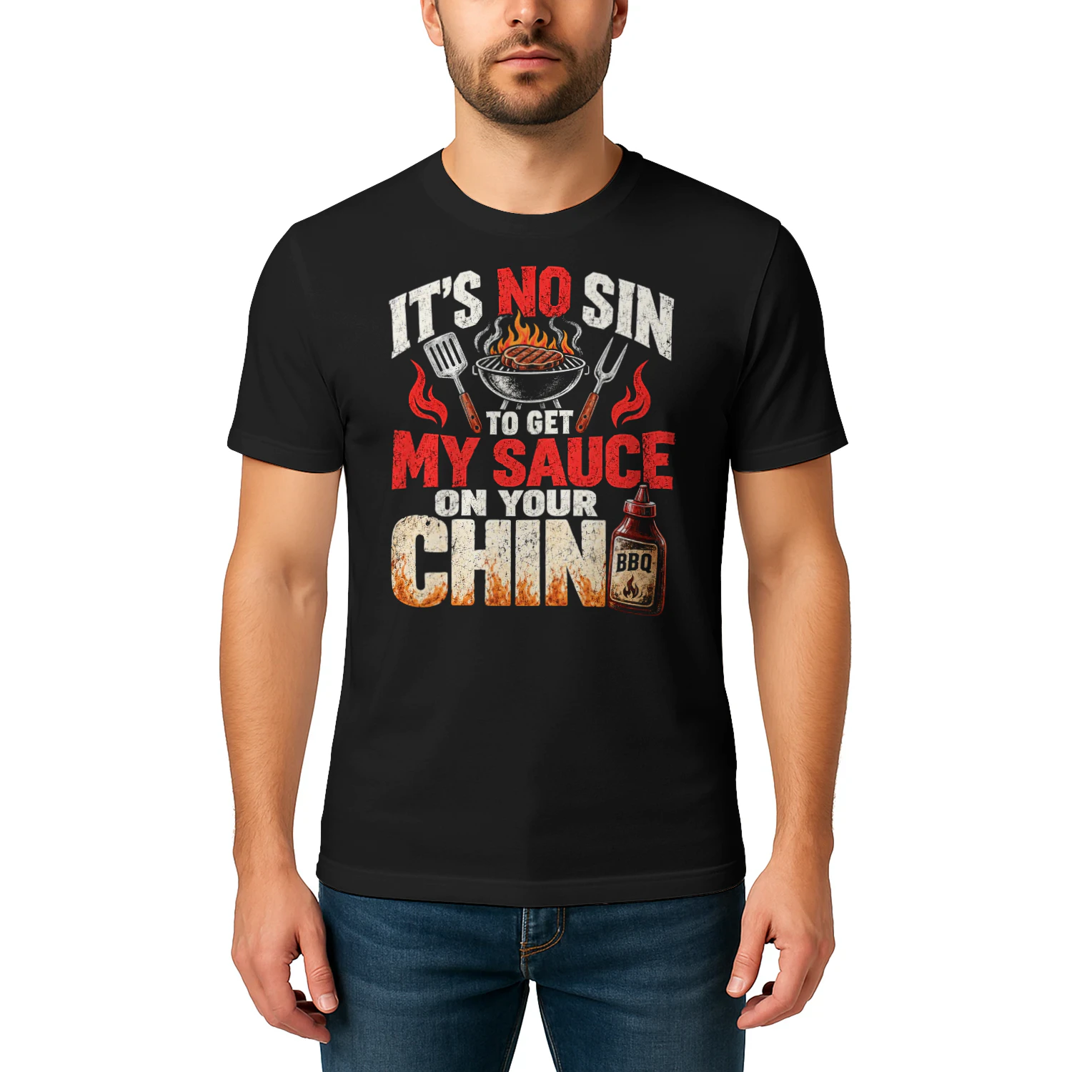 No Sin To Get Sauce Chin BBQ T Shirt BBQ0056