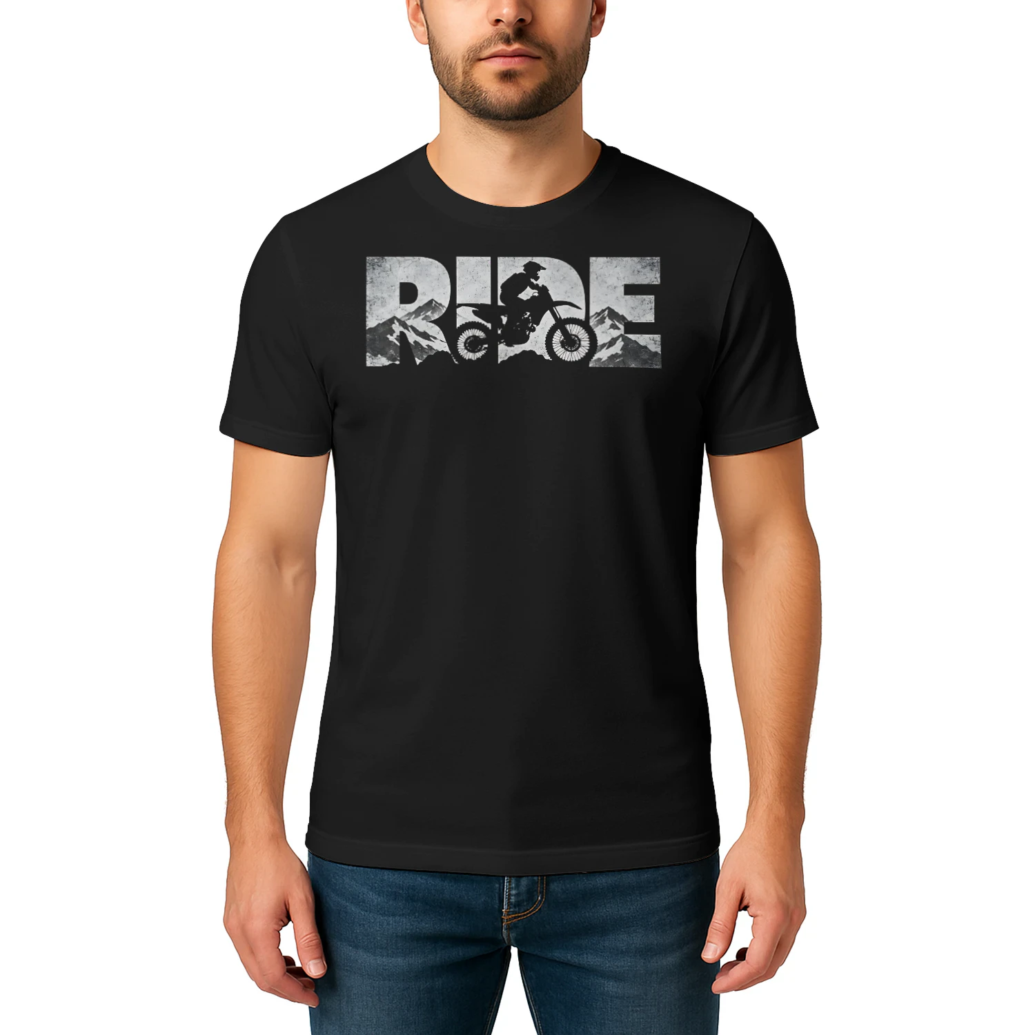 Ride Lettering With Bike Silhouette Motorcross T Shirt MTC0044