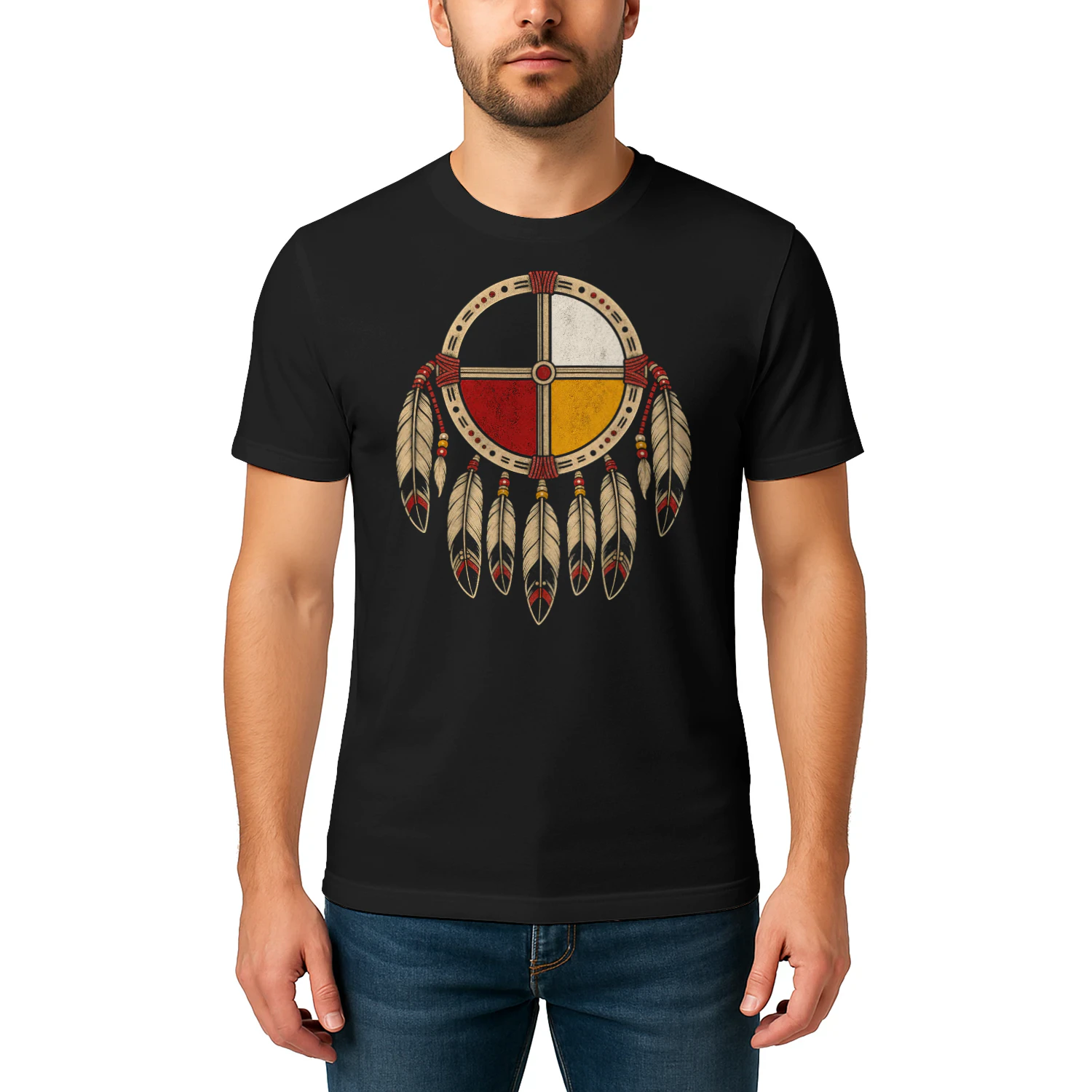 Medicine Wheel Feathers Native American T Shirt NTA0031
