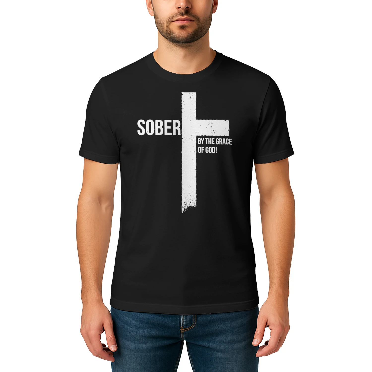 Sober For Jesus By The Grace Of God Cross Sobriety T Shirt SOB0019