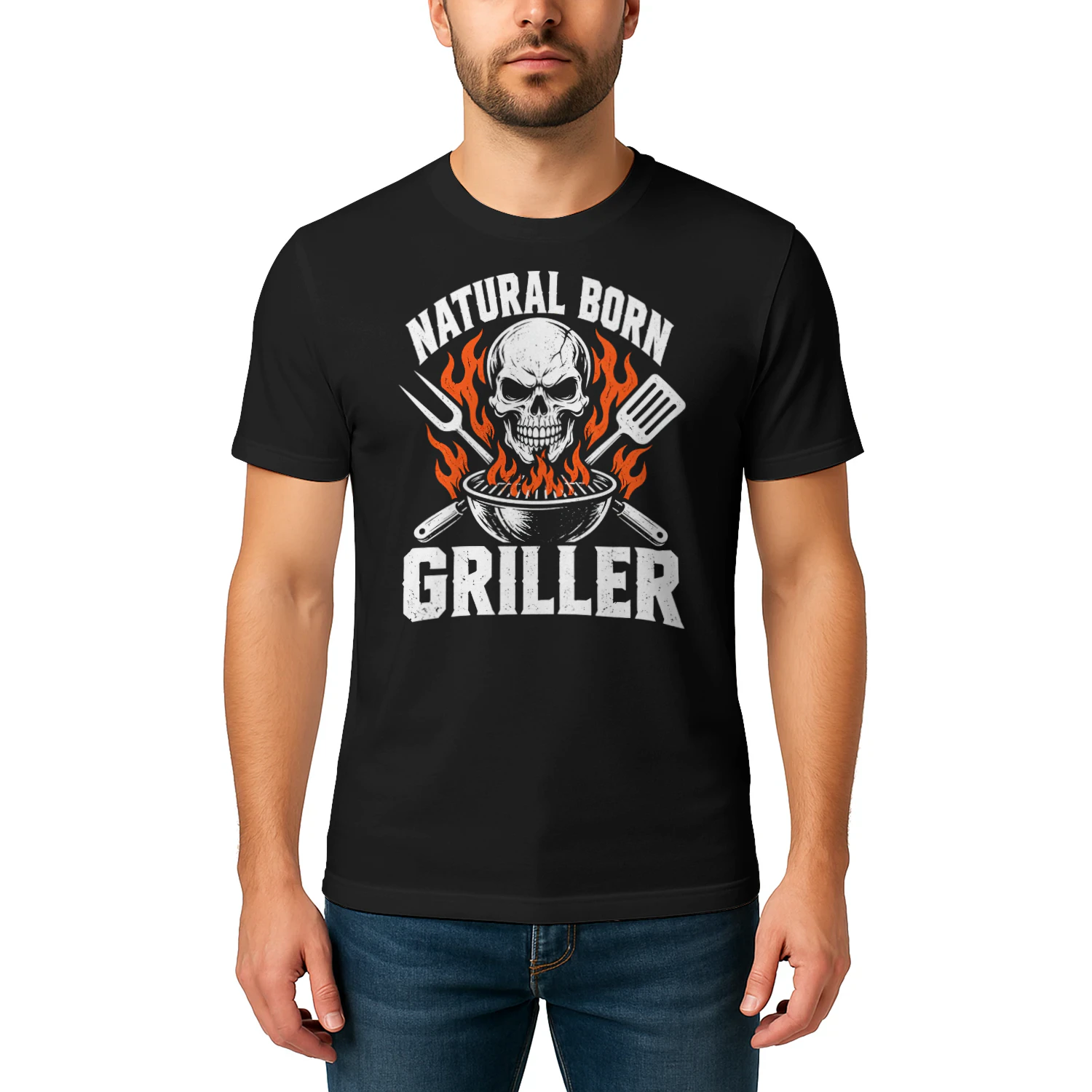 Natural Born Griller Skull Crossed Tools BBQ T Shirt BBQ0053